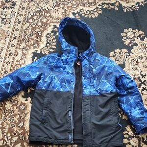 Children's Place 4 In 1 Kids Blue/Black Geometric Hooded Winter Jacket; 10/12